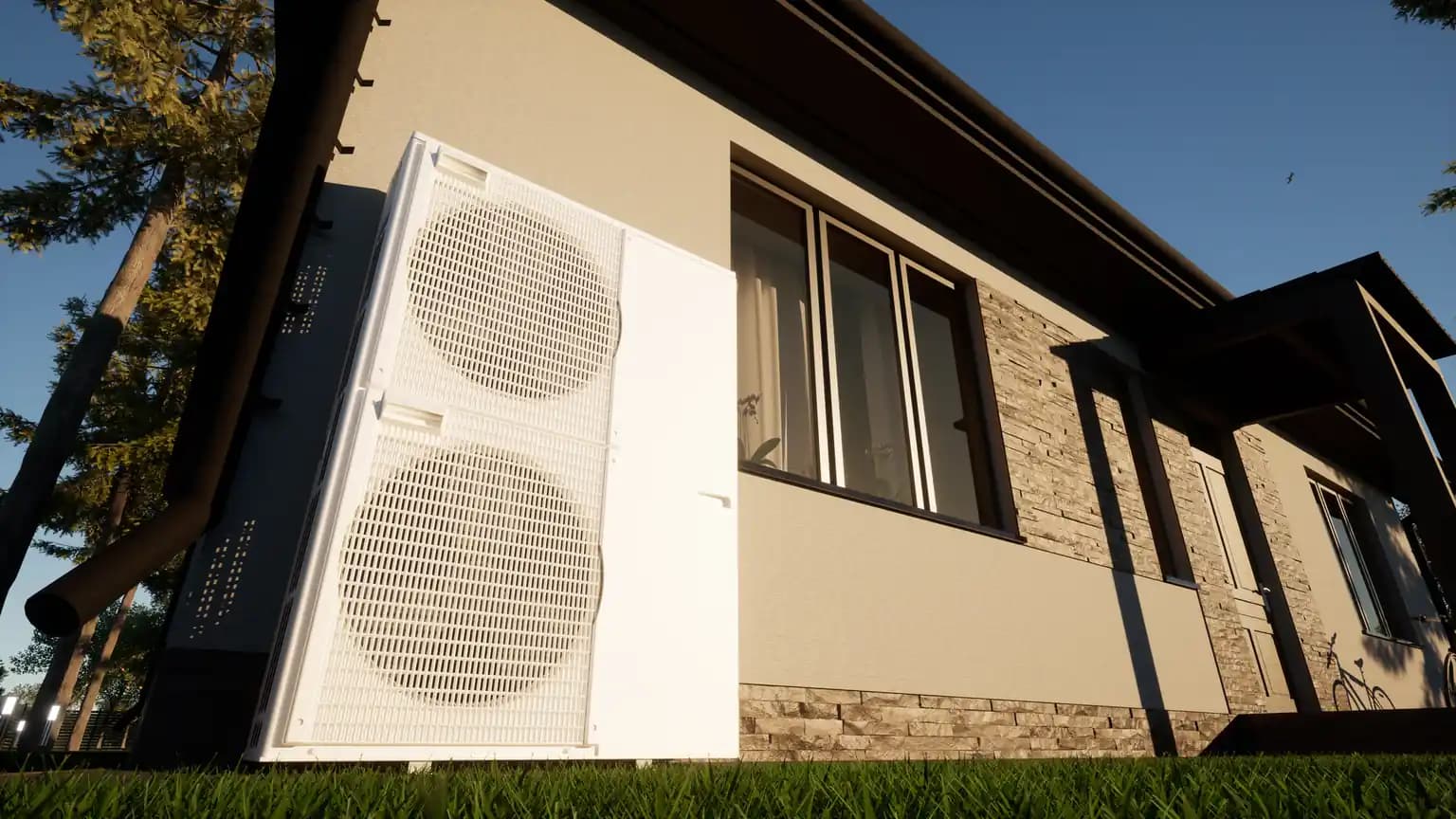 Unidad exterior de aerotermia instalada en vivienda gallega